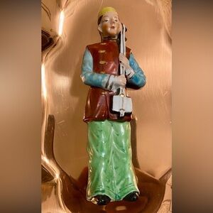 Vintage Single Japanese Porcelain Statue colorful Musician Figurine